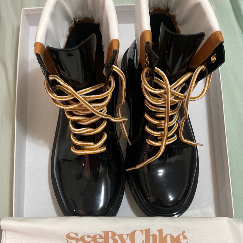 See by Chloé Black Patent Leather Boots